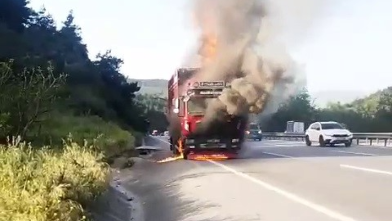 Bursa'da korku dolu dakikalar; Kamyoneti alevler sardı