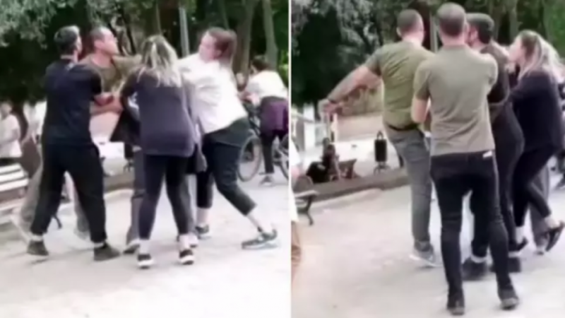 Büyükler çocuk parkında böyle birbirine girdi