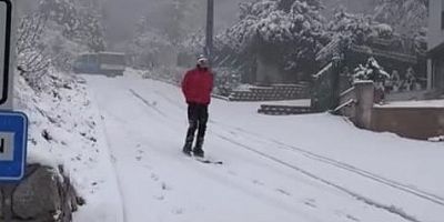 Bursa'da şehir merkezinde kayak yaptı!