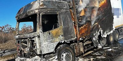 Kargo yüklü tır alev alev yandı