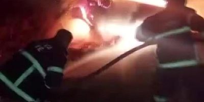 Takla atan otomobil alev alev yandı, sürücü son anda kurtuldu