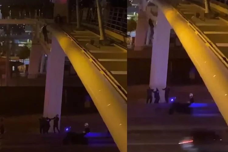 Genç kız köprüden atladı, polisler tuttu