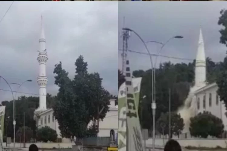 Kontrollü yıkımda cami minaresi böyle çöktü