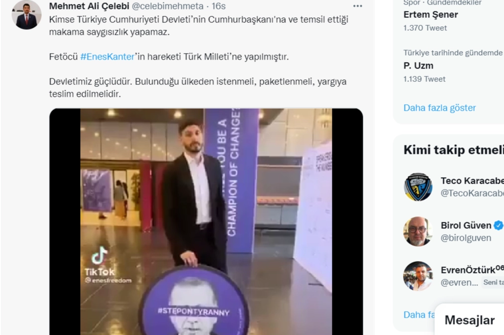  Firari Enes Kanter'in paylaşımına tepki
