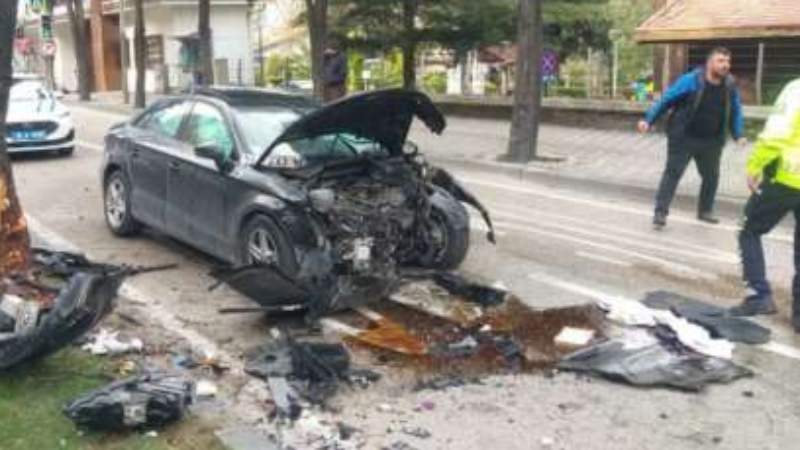 Bursa'da ürkütücü kaza; Kadın sürücü ağaca çarptı...