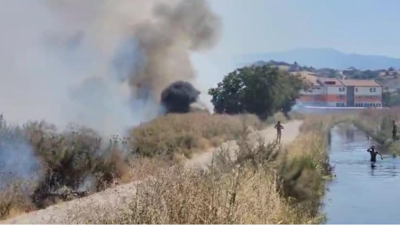 Bursa'da yangına aldırış etmeden yüzmeye devam ettiler